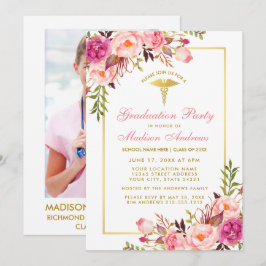 Pink Gold Nurse Grad Party Einladung - Back Foto