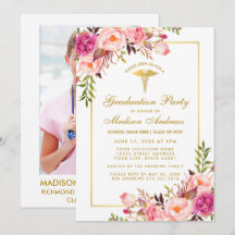 Pink Gold Nurse Grad Party Einladung - Foto Zurück