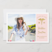 Pink & Gold Nursing School Foto Graduation Party Einladung (Vorderseite)