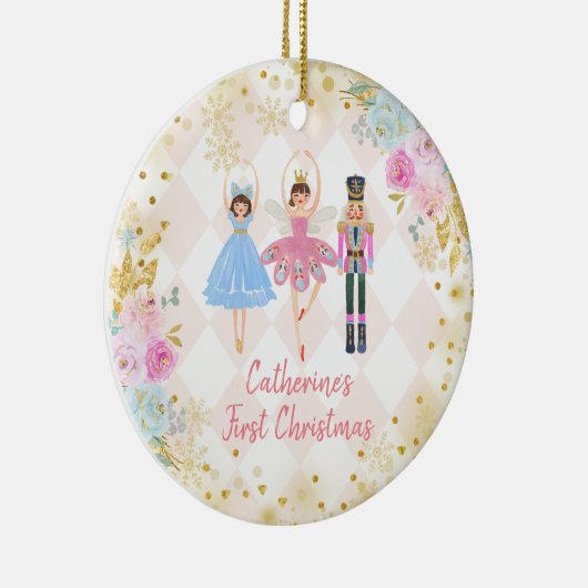 Pink Gold Nutcracker Wir erwarten Eltern Keramik Ornament (Rechts)