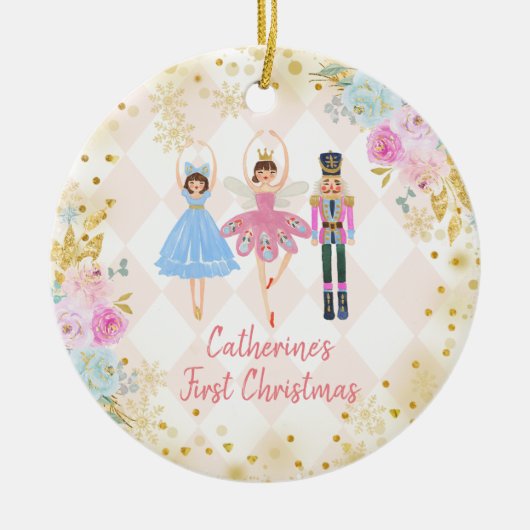 Pink Gold Nutcracker Wir erwarten Eltern Keramik Ornament (Vorne)
