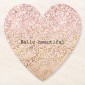Pink Gold Ombre Leopard Print Blush Glitzer Untersetzer (Vorderseite)