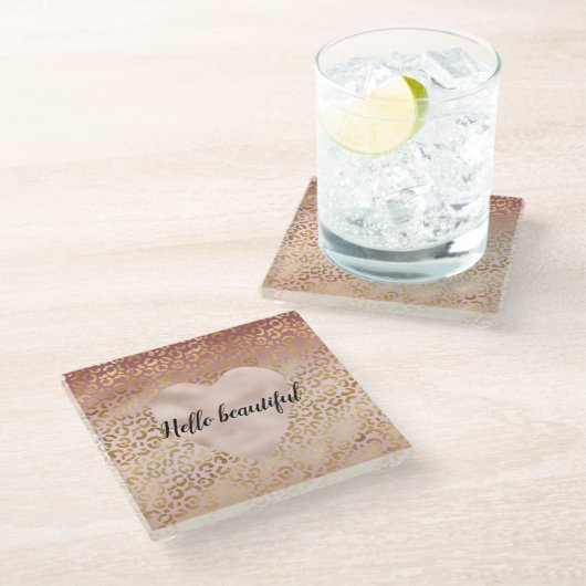 Pink Gold Ombre Leopard Print Untersetzer (Schrägansicht)