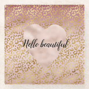 Pink Gold Ombre Leopard Print Untersetzer