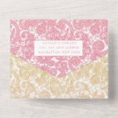 Pink Gold Ombre Paisley Henna Wedding RSVP All In One Einladung (Rückseite)