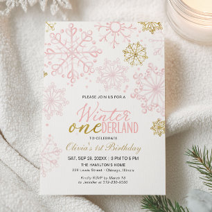 Pink Gold Onederland 1. Geburtstag Schneeflocke Einladung