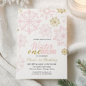 Pink Gold Onederland 1st Birthday Snowflake Einladung