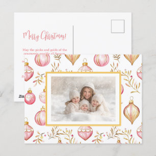 Pink Gold Ornamente Foto Weihnachten Postkarte