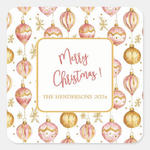 Pink Gold Ornamente Weihnachten Vintag Quadratischer Aufkleber