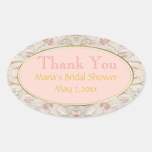 Pink Gold Oval Bridal Danke Stickers (Vorderseite)