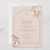 Pink Gold Pampas Grass Girl Taufe Einladung (Vorderseite)