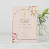 Pink Gold Pampas Grass Girl Taufen QR Code Einladung (Stehend Vorderseite)