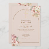 Pink Gold Pampas Grass Girl Taufen QR Code Einladung (Vorne/Hinten)