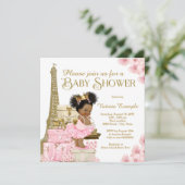 Pink Gold Paris Afro Princess Baby Dusche Einladung (Stehend Vorderseite)