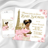 Pink Gold Paris Afro Princess Baby Dusche Einladung