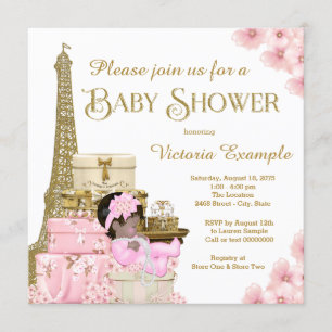 Pink Gold Paris Ethnische Mädchen-Baby-Party Einladung