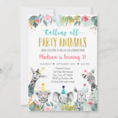 Pink Gold Party Animal Safari Geburtstag Einladung (Vorderseite)