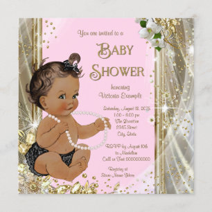 Pink Gold Pearl Ethnic Girl Baby Dusche Einladung
