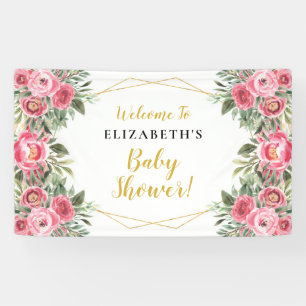 Pink Gold Peonies Baby Dusche Banner