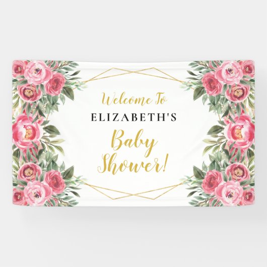Pink Gold Peonies Baby Dusche Banner (Horizontal)