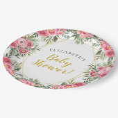 Pink Gold Peonies Baby Dusche Pappteller (Schrägansicht)