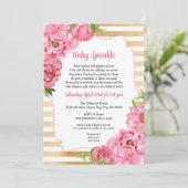Pink Gold Peonies Baby Sprinkle Einladung (Stehend Vorderseite)