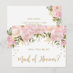 Pink Gold Peonies Chic Floral Be Meine Trauzeugin Einladung