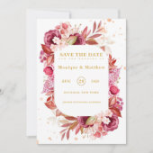 Pink Gold Peonies Wedding Save the Date Cards Einladung (Vorderseite)