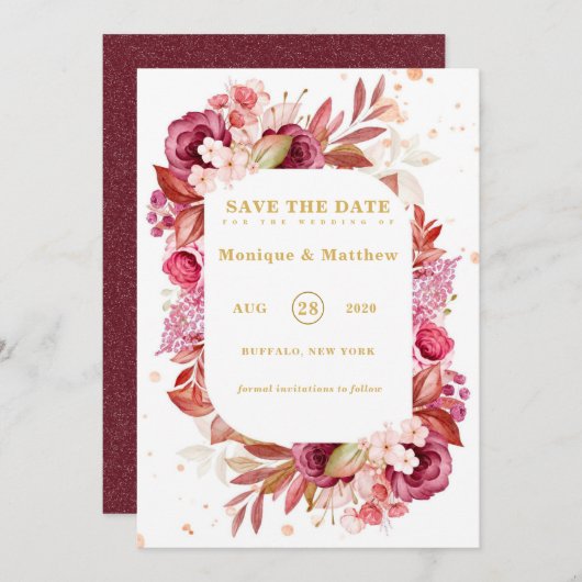 Pink Gold Peonies Wedding Save the Date Cards Einladung (Vorne/Hinten)