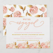 Pink Gold Peony Wir sind Verlobte Engagement Party Einladung (Vorne/Hinten)