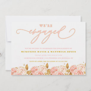 Pink Gold Peony Wir sind Verlobte Engagement Party Einladung