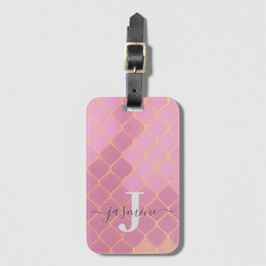 Pink Gold Personalisiert Girl's Gepäckanhänger (Vorderseite Vertikal)