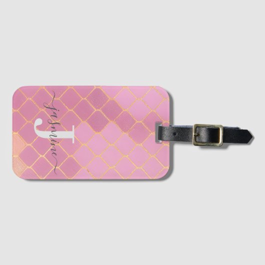 Pink Gold Personalisiert Girl's Gepäckanhänger (Vorderseite (Horizontal))