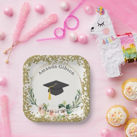 Pink & Gold Personalisiert Graduierungsparty Pappteller (Party)