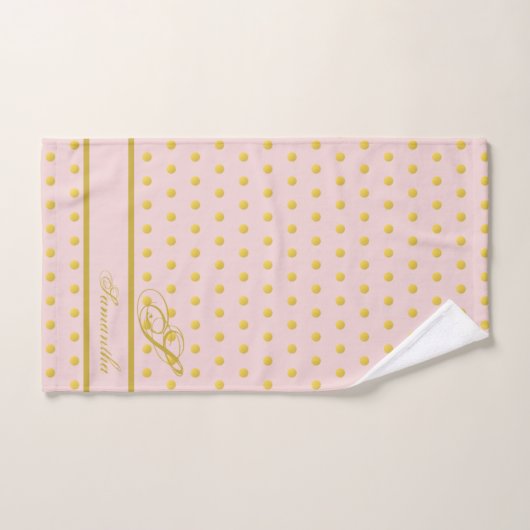 Pink Gold Polka Dot Mit Monogramm Handtuchhandtuch Badhandtuch Set (Handtuch)