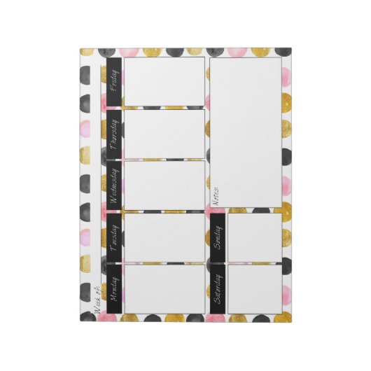 Pink & Gold Polka Dot Paint Weekly Muster Notepad Notizblock (Rotiert)