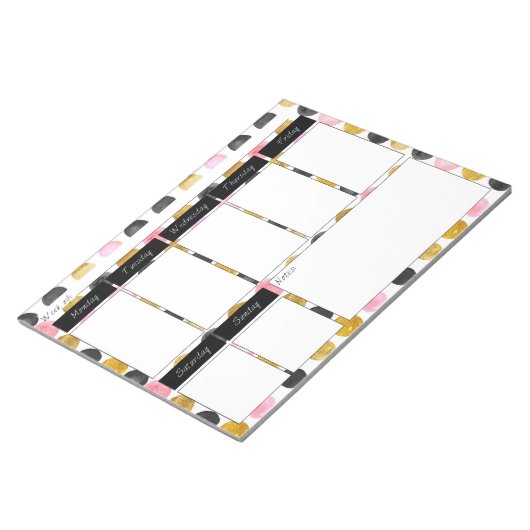 Pink & Gold Polka Dot Paint Weekly Muster Notepad Notizblock (angewinkelt)
