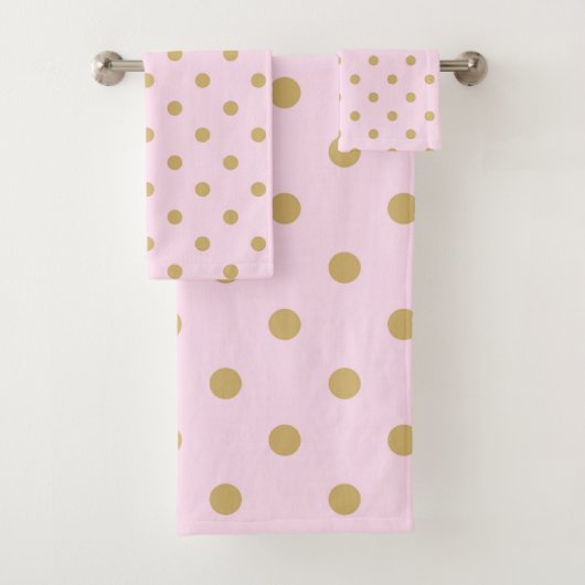 Pink & Gold Polka Dots Modern modisches Girly-Must Badhandtuch Set (Insitu)