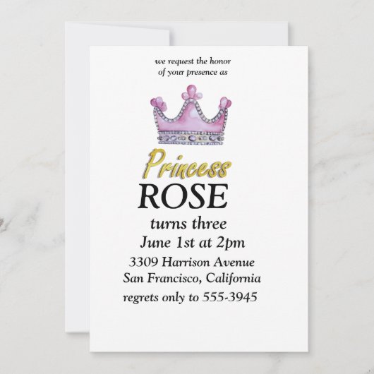 Pink & Gold princess birthday invitation Einladung (Vorderseite)
