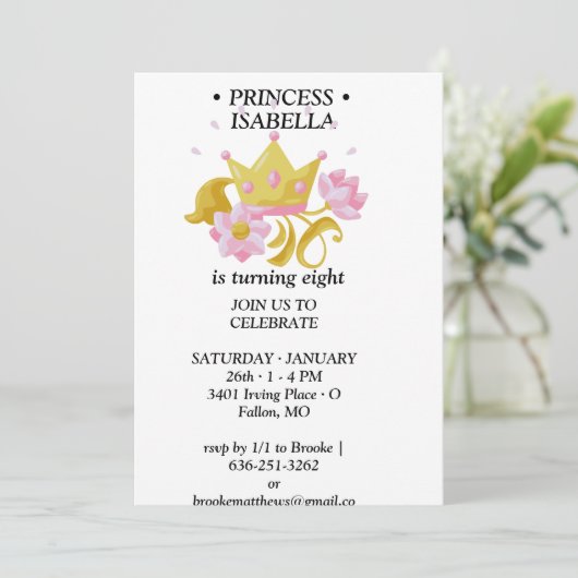 Pink & Gold princess birthday invitation Einladung (Stehend Vorderseite)