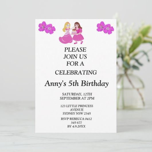 Pink & Gold princess birthday invitation Einladung (Stehend Vorderseite)