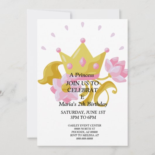 Pink & Gold princess birthday invitation. Einladung (Vorderseite)