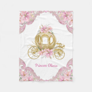 Pink Gold Princess Carriage Baby Blanket Fleecedecke