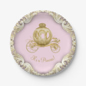 Pink Gold Princess Carriage Girl Babydusche Pappteller (Vorderseite)
