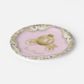 Pink Gold Princess Carriage Girl Babydusche Pappteller (Schrägansicht)