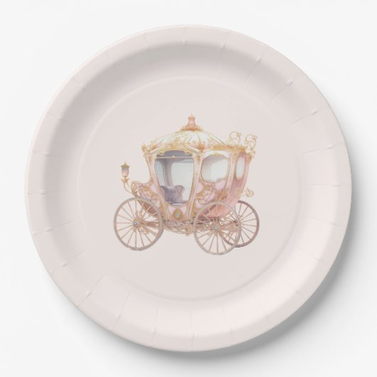 Pink Gold Princess Carriage Mairytale Geburtstag Pappteller (Vorderseite)