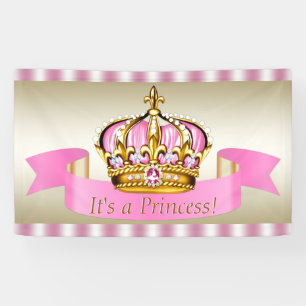 Pink Gold Princess Crown Baby Dusche Banner