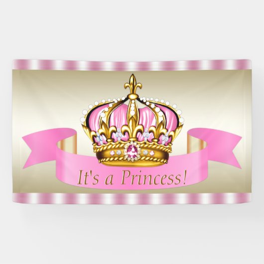 Pink Gold Princess Crown Baby Dusche Banner (Horizontal)
