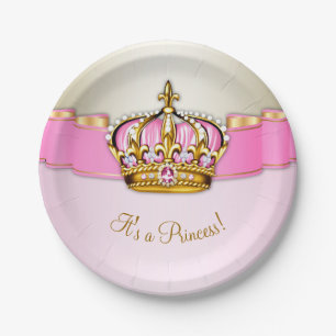 Pink Gold Princess Crown Baby Dusche Pappteller