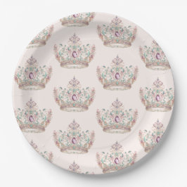Pink Gold Princess Crown Fairytale Birthday Pappteller
